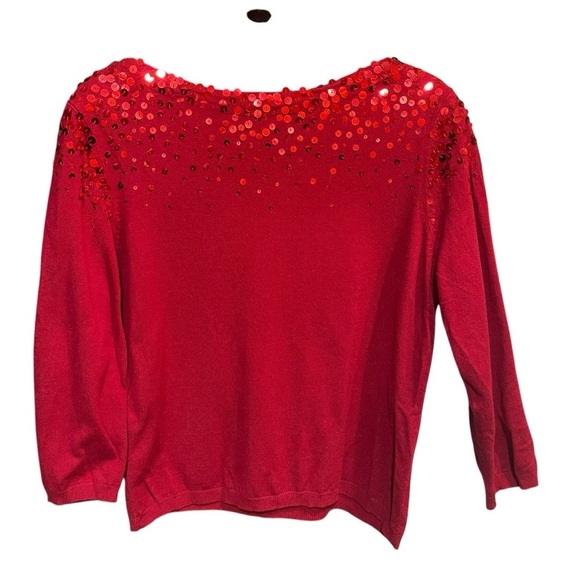 Ruby Road red sweater with sequin embellishments GUC size Petite Large - Picture 1 of 7